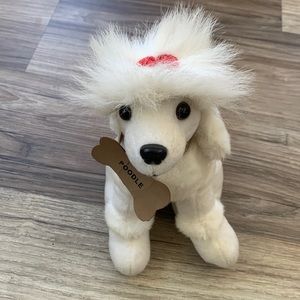 Poodle Dog Stuffed Plush Animal SKM Enterprises Inc white puppyToy With red bow